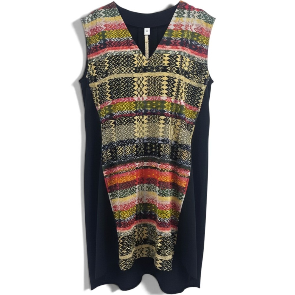 Uncle Frank Dress Womens S Multi Stripe Print Black Geometric Sleeveless NEW